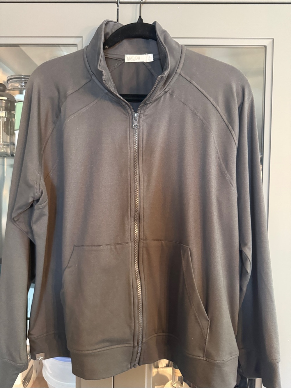 Barefoot Dreams Malibu collection. Green-Grey Full-Zip Jacket